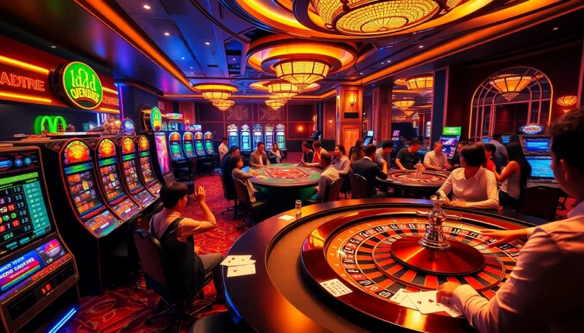 Exciting scene of players engaging with ww88 online casino games on vibrant tables.