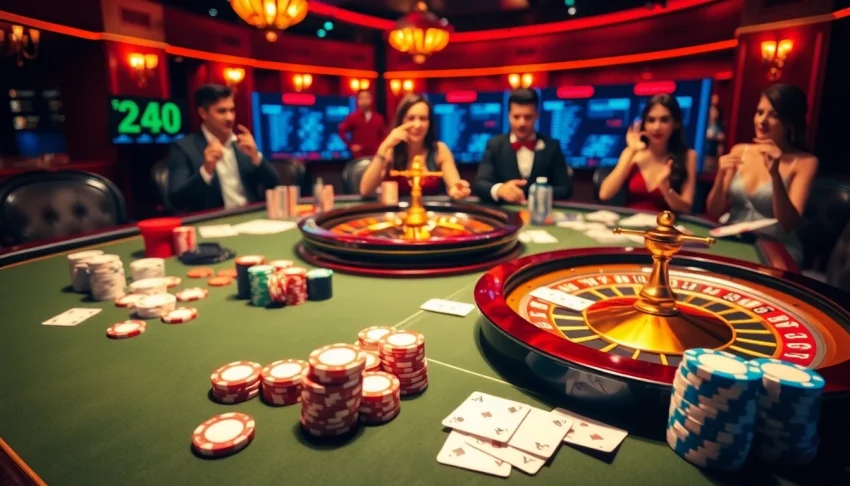 Experience the thrill of house games at nhà cái i9bet with poker chips and roulette.