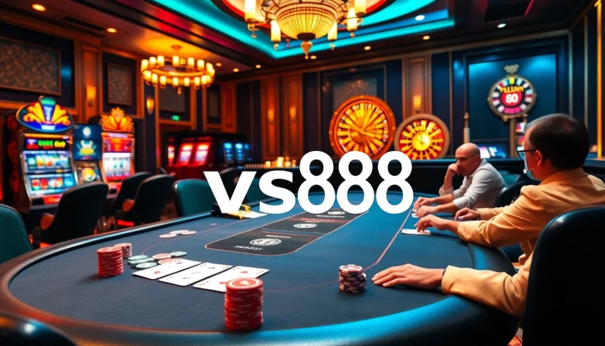 Experience the excitement of vs88 at a luxurious casino poker table with chips and cards.
