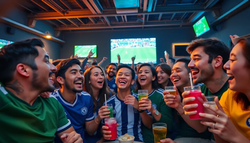 Fans enjoying a thrilling live match on vaoluoi tv, vibrant atmosphere.