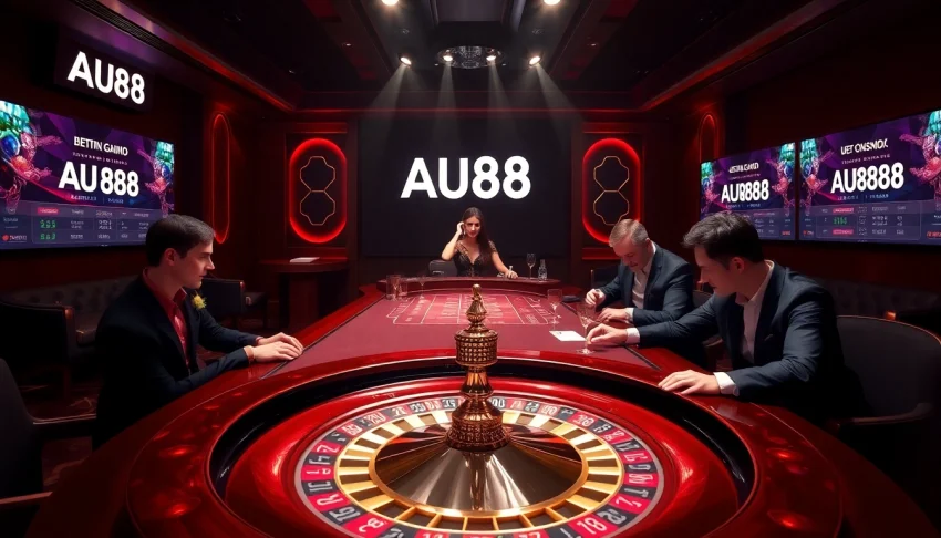 Experience high-stakes gameplay at AU88 with glamorous dealers and vibrant casino elements.