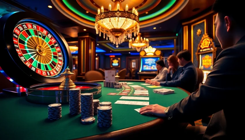Experience thrilling gameplay at 79King with vibrant casino tables and luxury decor.