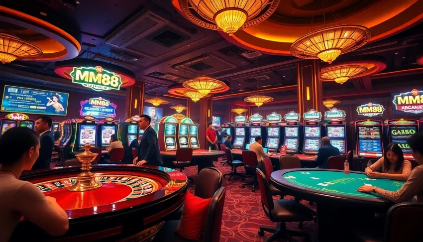 Experience the thrilling MM88 casino atmosphere with vibrant tables, exciting players, and engaging gameplay.