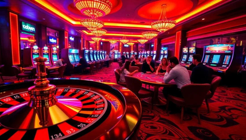 Experience thrilling games at uu88 with vibrant casino tables and spinning roulette wheels.