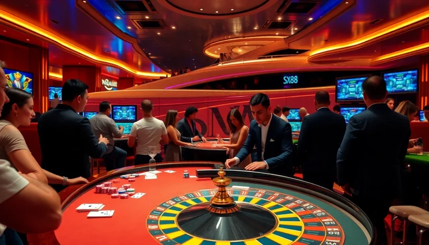Experience the thrill of gambling with SX88 yacht in a vibrant casino scene.