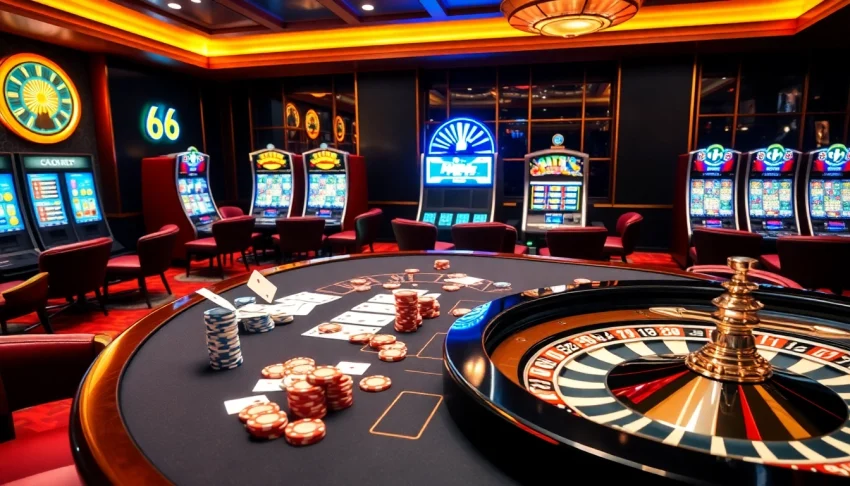 MB 66 players experiencing high-stakes action at a luxurious casino table with vibrant chips.