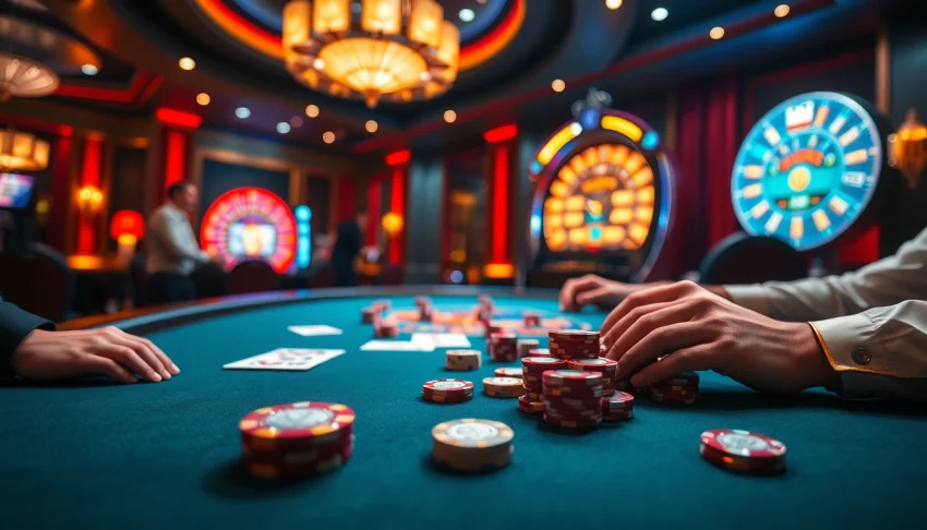 Experience the thrill of DF999 Game with a vibrant casino scene featuring poker and roulette.