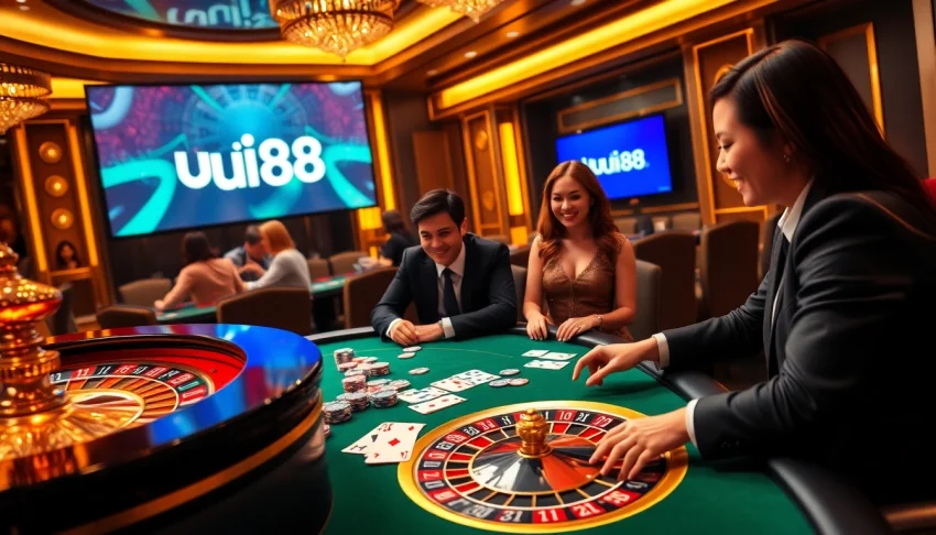 Players enjoying a thrilling game at the uu88 online casino with vibrant atmosphere and engaging elements.