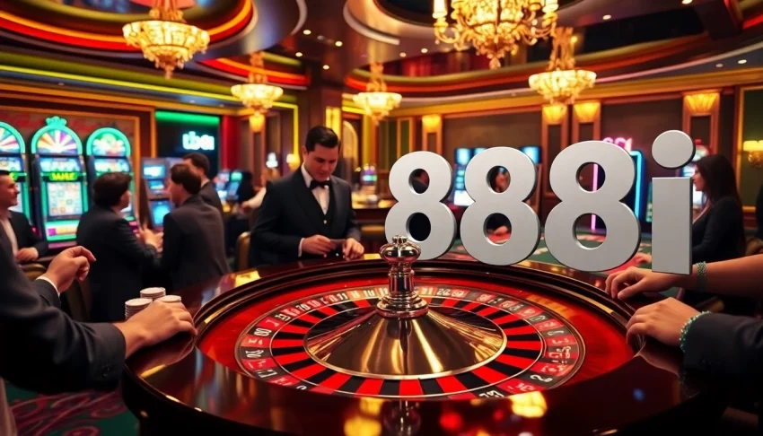 Engaged players place bets at a luxurious roulette table in the 88i casino.