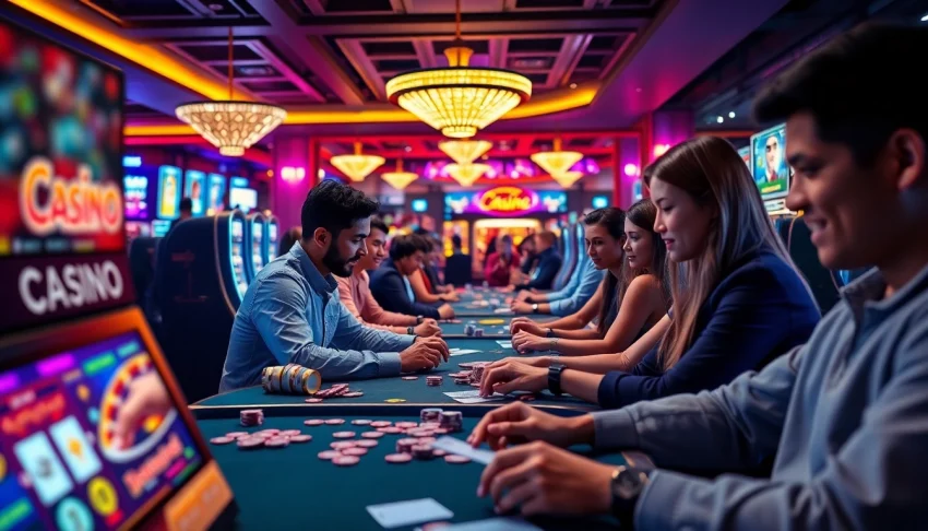 Dynamic online gaming experience at tk88win.live showcasing diverse players in a vibrant casino setting.
