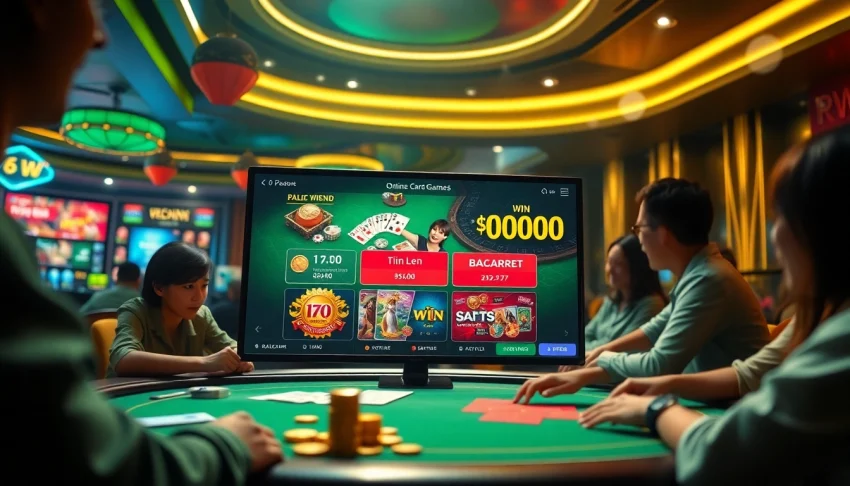 Vibrant gaming interface showcasing topgamebaidoithuong.mx card games with rewards and engaging graphics.