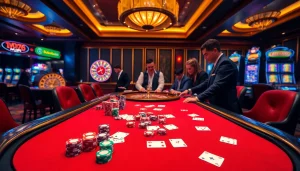 Action-packed scene featuring nhà cái gg88 roulette, poker table, and vibrant slot machines.