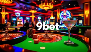 Engaged players enjoying a thrilling moment at a 9bet casino with vibrant games and elegant decor.