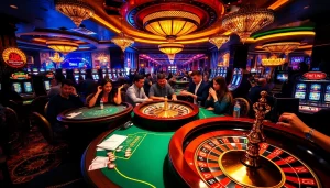 Experience the excitement of gambling at goo88 with vibrant casino interiors filled with thrilling games.