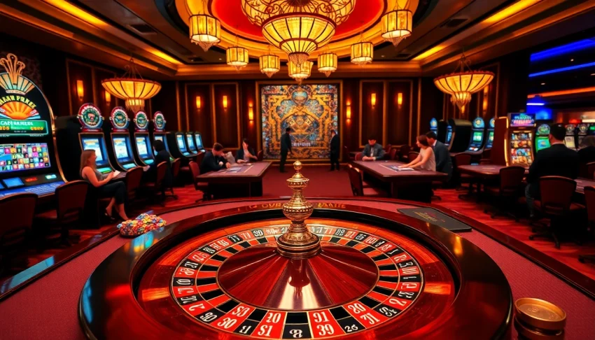 Engage in thrilling games at https://vua88h.com/ with vibrant casino scenes showcasing roulette and poker.