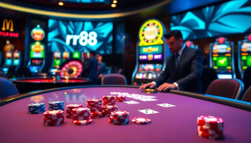 Experience thrilling gameplay at rr88 with vibrant poker and casino gaming scenes.