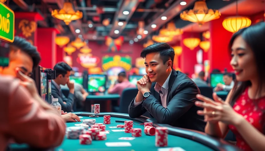 Engaging online gaming scene illustrating popular games on gamebaidoithuong.com.vc, showcasing vibrant graphics and active players.