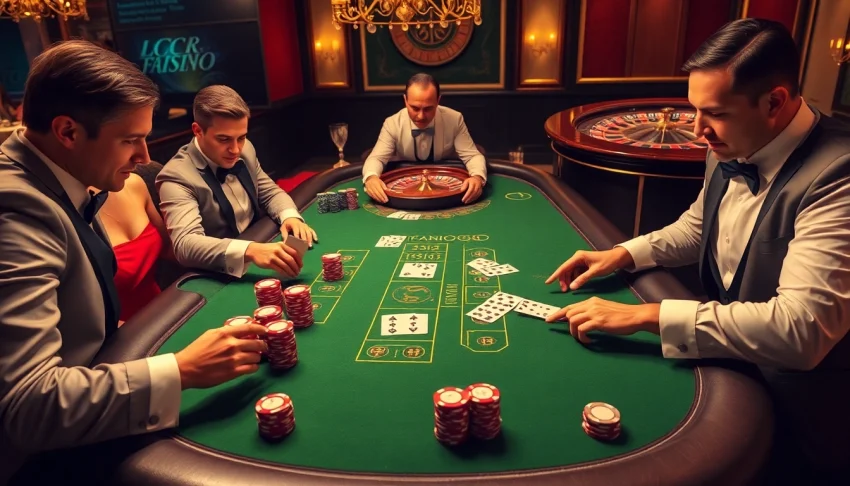 Players enjoying a sophisticated blackjack game at lc88.art, showcasing excitement and luxury.