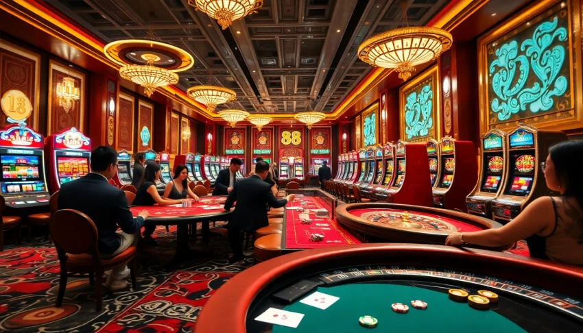 Experience the thrill of xin 88 with vibrant casino tables and players enjoying exciting games.