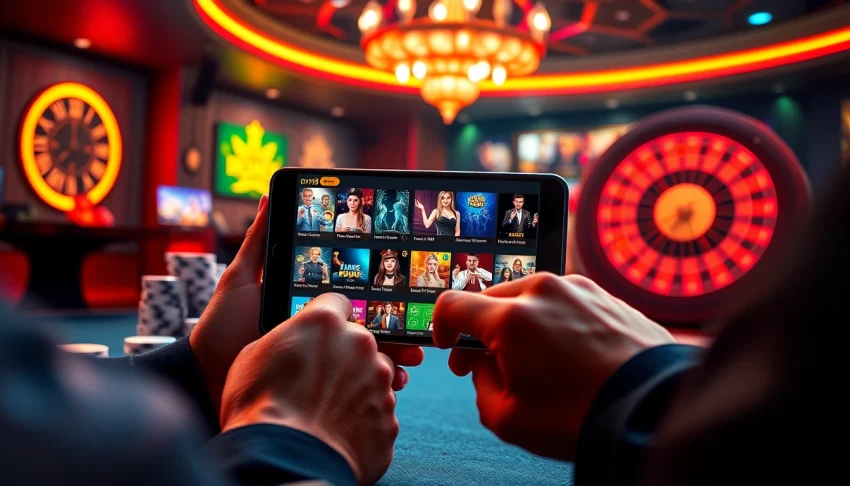Exciting scene featuring app dn88 interface with casino elements like poker chips and roulette.