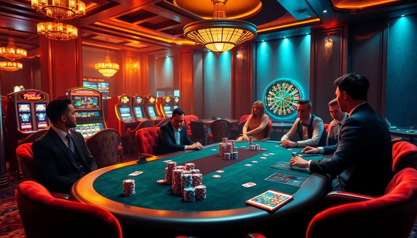 Experience the thrill of gambling with the link sumvip at a luxurious poker table in a vibrant casino.