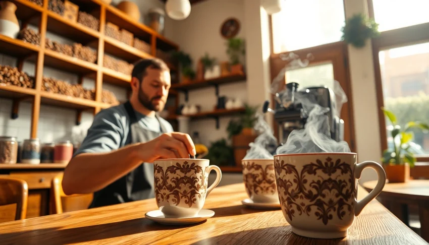 Enjoying coffee at a vibrant Coffee shop Madrid with a cozy atmosphere and skilled barista.
