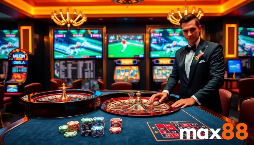 Engage in thrilling gaming experiences at max88 with vibrant casino visuals and action-packed betting.