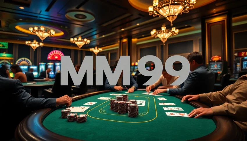 Experience the thrill of gambling at MM99 with vibrant casino visuals, poker action, and excitement.