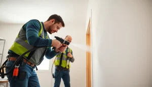 Technicians performing spray foam removal Surrey in a clean residential setting.