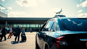 Taxi ready for passengers at Heathrow airport terminal entrance.