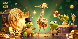 Bet on kèo nhà cái with vibrant treasures, characters, and casino elements in 3D illustration.