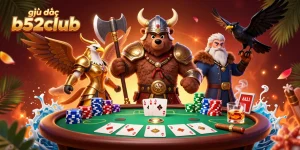 Engage in giải đấu b52club excitement with a Viking bear and Valkyrie eagle at a poker tournament