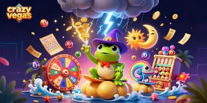 Experience the excitement of crazyvegas with a dynamic illustration of jackpots and colorful games.